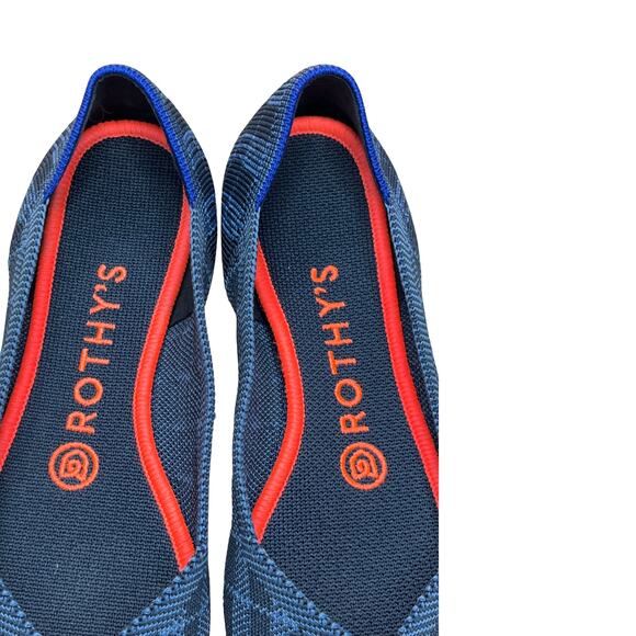 Rothy’s The Point Flats Navy Check Knit Blue Red Sole Women’s Size 8 Shoes - Picture 6 of 10